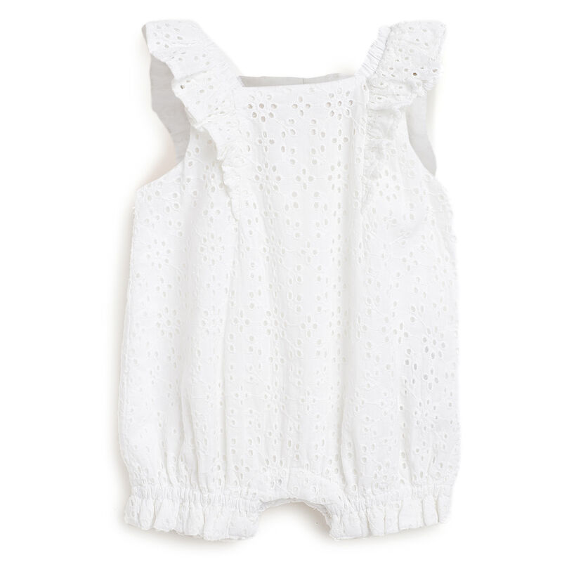 Girls White Solid Short Sleeve Rompers image number 0